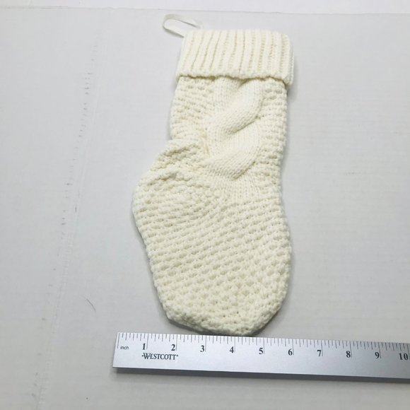 14 Inch Cable Knitted Christmas Stocking Farmhouse Cream White New Without Tags - Picture 4 of 6